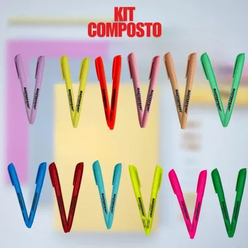 Kit 24 Marca Texto (12 Neon + 12 Pastel) Masterprint