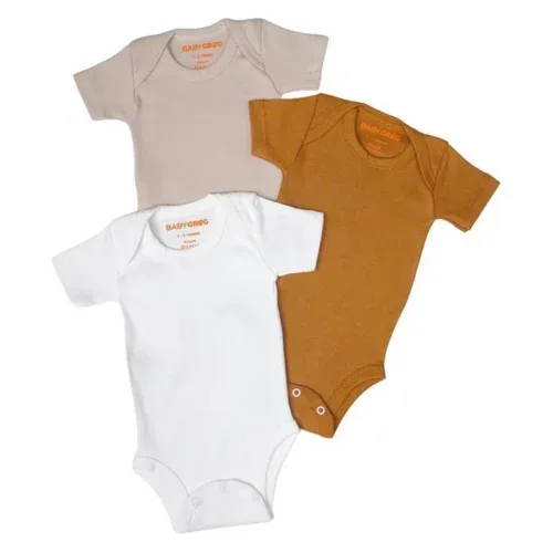 Kit 3 Body Minimalista Para Bebês Unissex Meninas Meninos Cores Neutras Manga Curta - Baby Greg 0 A 12 Meses