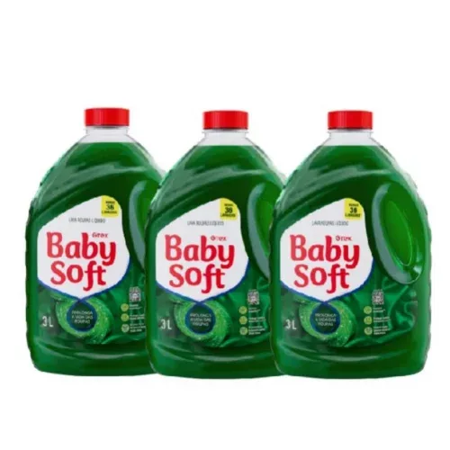 Kit 3 Lava Roupas Líquido Baby Soft Total Max 3L Verde