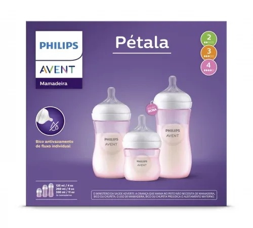 Kit 3 Mamadeiras Pétala Philips Avent 125, 260 e 330ml -  Rosa