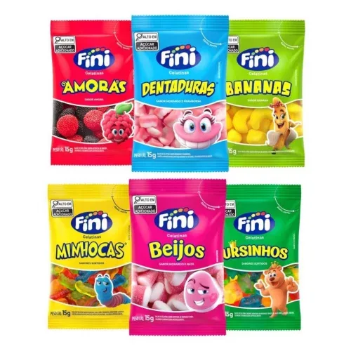 Kit 30UN Temáticos Balas Fini Gelatinas Balas Doces e Cítricas de 15g Cada
