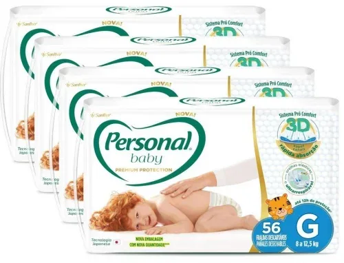 Kit 4x56 Fralda Personal Baby Premium Protection G 224 Un