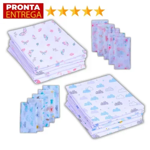 Kit 5 Fralda De Pano Estampado 60 x 60 Enxoval Infantil Bebê Menino Menina