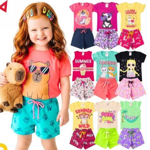 Kit de 10 Peças Sortido de Roupa Infantil Menina Conjunto Verão Feminino