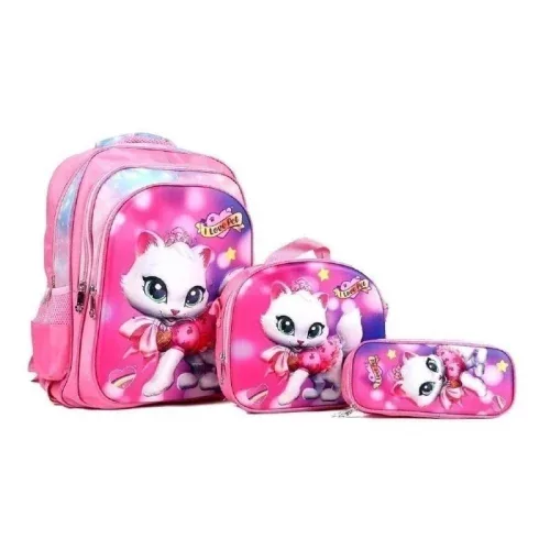 Kit Escolar Infantil Bolsa Lancheira Estojo Estampas 3D Menina e Menino com luzes