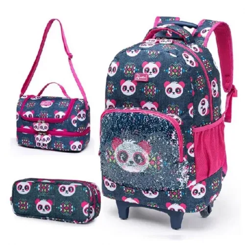 Kit Escolar Mochila Spector Estojo Lancheira Meninas Panda  Autêntica Resistente  Original