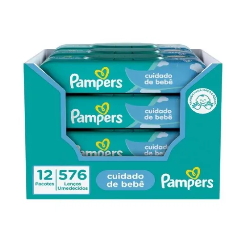 Kit Lenço Umedecido para Limpeza Pampers - Cuidado do Bebê - 12 Pacotes