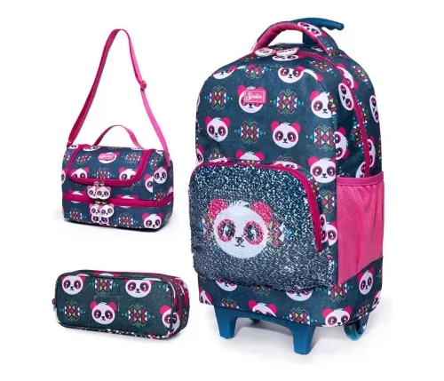 Kit Mochila de Rodinha Panda