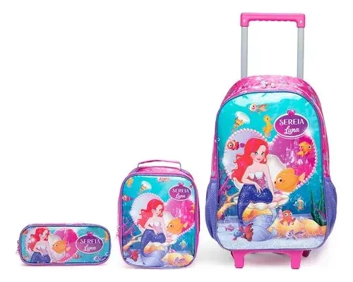 Kit Mochila De Rodinhas + Estojo + Lancheira Escolar (opções de personagens)