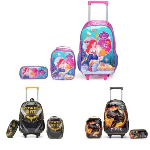 🔥Kit Mochila De Rodinhas Estojo Lancheira Infantil Escolar 🔥Kit Mochila De Rodinhas Estojo Lancheira Infantil Escolar