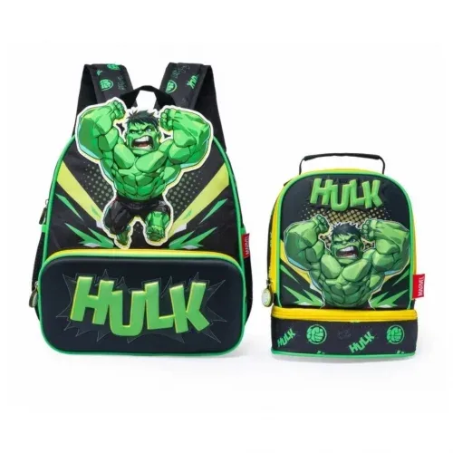 Kit Mochila Lancheira Hulk Infantil Escolar Disney
