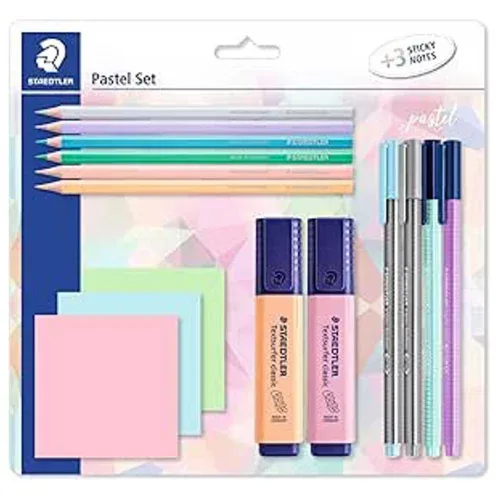 Kit Pastel Set + 3 Stick Notes, STAEDTLER, Linha pastel, 61 SBK2 PAST, 12 Cores