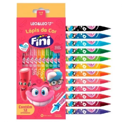 Lapis De Cor Escolar Triangular Fini 12 Cores Estojo Leo&Leo