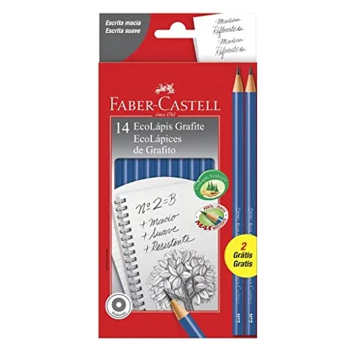 Lápis de cor,Faber-Castell,PM/1210AZ12+2; Ecolápis Grafite Max nº 2HB, Azul, Redondo; 12+ 2 unidades