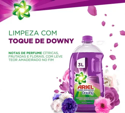 Lava Roupas Ariel Cores Radiantes Toque de Downy 3L