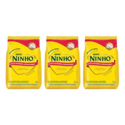 Leite em Pó Integral Instantâneo Nestlé Ninho 750g (3 unidades)