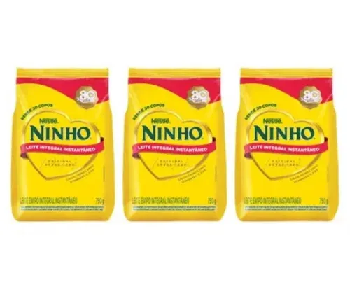 Leite em Pó Integral Instantâneo Nestlé Ninho 750g (3 unidades)