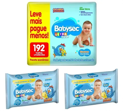 Lenço Umedecido Babysec Pacote Economico 192 unidades (2 pacotes com 96 unidades)