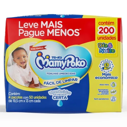 Lenço Umedecido Mamypoko Dia&Noite 200 unidades (4 pcts de 48 uni. cada)