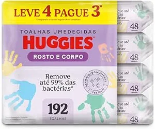 Lenços Umedecidos Huggies One & Done Leve 4 Pague 3 - 192 unidades, Huggies, Verde, pacote de 4