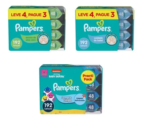 Lenços Umedecidos Pampers 192 Unidades (4 pacotinhos com 48 unidades cada)