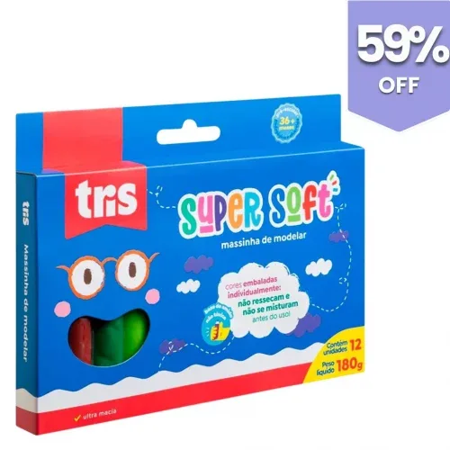 Massa Modelar Tris Super Soft, Multicor, 1 pacote com 12 massas