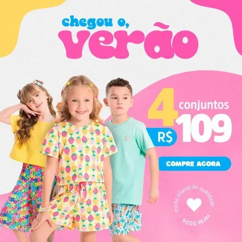 Mega Kids: 🆕 Vem chegando o Verão: Coleção 4 conjuntos por R$109 ☀️