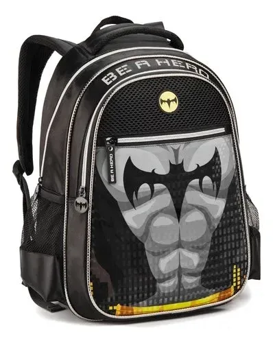 Mochila Costas Infantil Menino Herói Morcego Bat Escolar Bat Morcego Hero