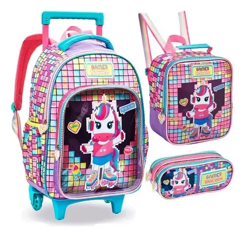 Mochila Feminina Escolar Infantil Carrinho Unicórnio Gamer