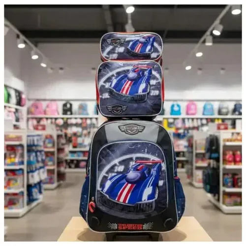 •⁠  Mochila Infantil Masculina Formula 1 Com Lancheira E Estojo