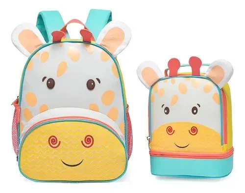 Mochila Lancheira Pré Escola Infantil Creche Girafa Cor Amarelo