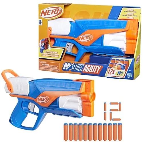 Nerf N Series Agility - Lançador em plástico azul e laranja com 12 dardos Nerf N1 (compatíveis apenas com lançadores N Series), para crianças a partir de 8 anos