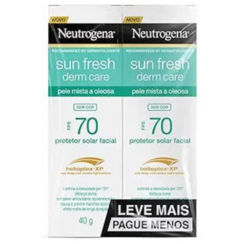Neutrogena Sun Fresh Protetor Solar Facial Para Pele Oleosa Derm Care, FPS 70, Sem Cor, Kit com 2 Unidades de 40g