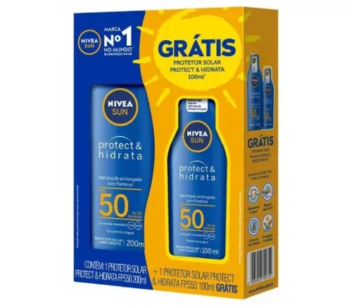 NIVEA Kit SUN Protetor Solar Protect & Hidrata FPS50 200ml + Protetor Solar Protect & Hidrata FPS50 100ml, Nivea