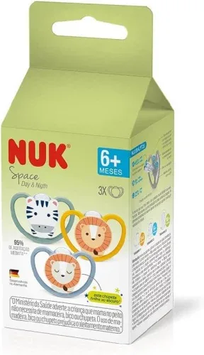 NUK Kit Com 3 Chupetas Space 6+ Meses – Dia E Noite