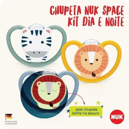 NUK Kit Com 3 Chupetas Space 6+ Meses – Dia E Noite