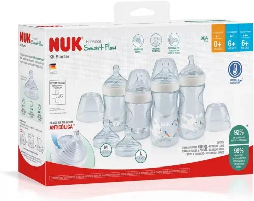 NUK Kit Starter Mamadeiras E Bicos Anticólica Essence Smart Flow 150 E 270Ml - Branco