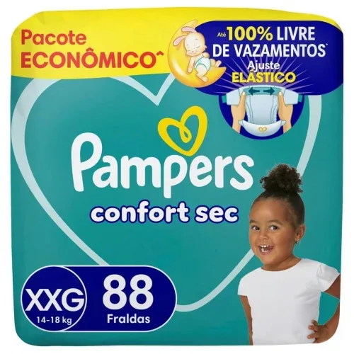 Pampers Confort Sec Fralda Descartável com cintura elástica Tamanho XXG, 88 Unidades