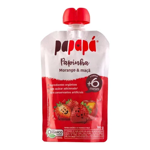 😍 Papapá, Papinha infantil, Orgânico, Sabor Morango & Maçã, 100g