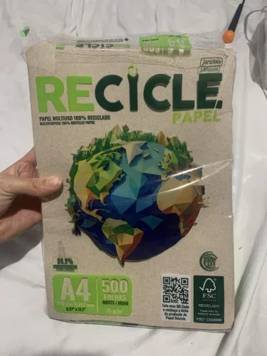 Papel Recicle 100% Reciclado A4 Multiuso 75g com 500fls