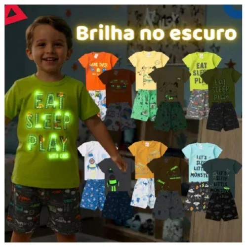 Pijama Infantil Brilha no Escuro (Tam. 1 ao 8)