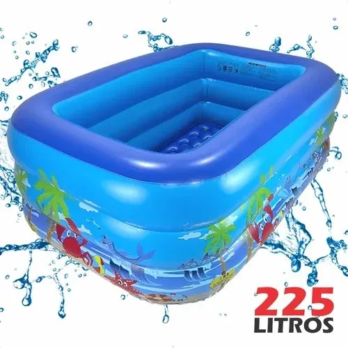 Piscina Inflável De Plástico Resistente 225 Litros Brinquedo Infantil Retangular