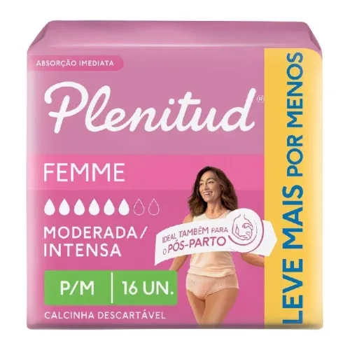 Plenitud Roupa Íntima Active Femme Mulher para Incontinência, 16 unidades P/M Leve 16 Pague 15