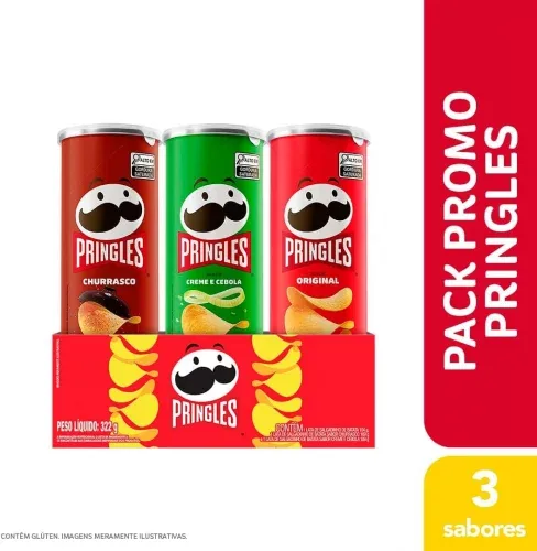 Pringles Pack Promo Salgadinho de Batata Frita 3 Sabores - Original, Creme e Cebola e Churrasco