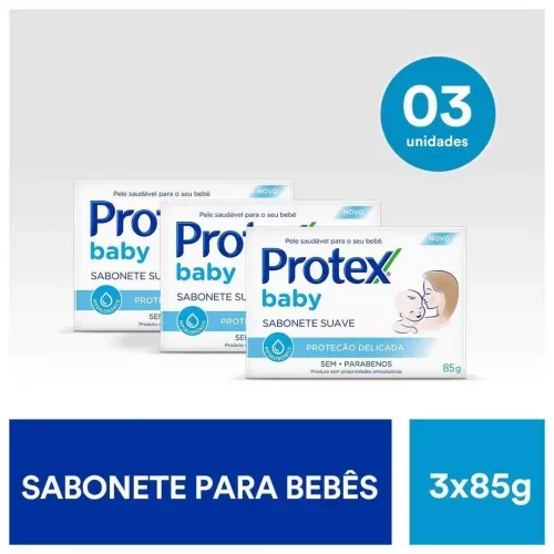 Sabonete em Barra Para Bebê Protex Baby Delicate Care 85g com 3 Unidades