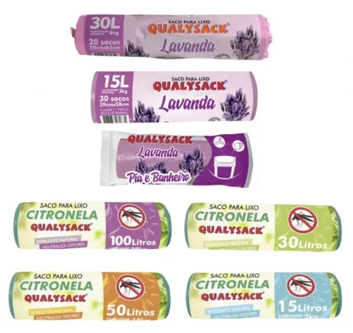 Sacos de Lixo Perfumado Neutraliza Odores, 10, 15, 30, 50 e 100 Litros - Qualysack