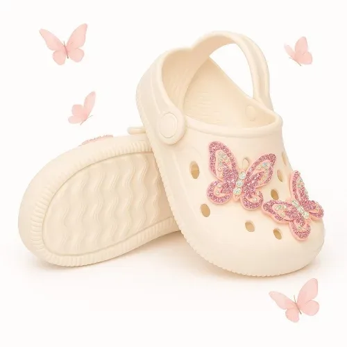 Sandalia babuche infantil menina feminino bottons borboletas strass removíveis