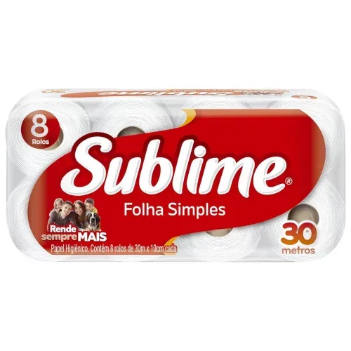 Sublime Papel Higiênico Folha Simples Vermelho 8 Rolos