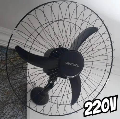 •⁠  Ventisol Ventilador de Parede Oscilante, 3 Pás Premium, Preto, 60cm, 220V