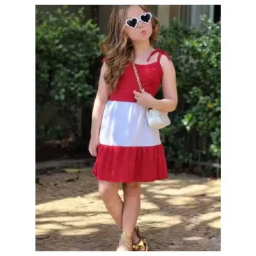 Vestido Infantil Verão maria VERMELHO e BRANCO moda